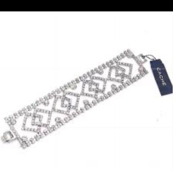 Cache fancy rhinestone wide silver tennis bracelet - Picture 1 of 5